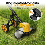 Electric String Trimmer, 14-Inch 2x3.0Ah 21V Battery Powered Weed Eater, Electric Lawn Mower Weed Wacker with Wheels, Brush Cutter Grass Trimmer for Garden Yard