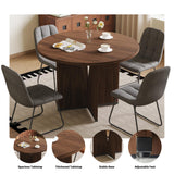 HIPIHOM Modern Round Dining Table Set for 4, 39.4" Walnut Kitchen Table with 4 PU Leather Chairs, 5-Piece Mid-Century Dining Room Set for Small Spaces, Pedestal Base