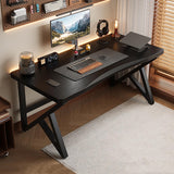 Modern Solid Wood Computer Desk, 55" Black Farmhouse Office Workstation with Metal Frame, Simple Gaming & Study Table for Home, Writing & Dining.