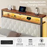 ChicZhiNest Queen Floating Bed Frame with Headboard, LED Floating Bed Frames with Charging Station and Upholstered Backrest, Storage Shelf, No Box Spring Needed, Easy Assembly, Noise-Free, Black