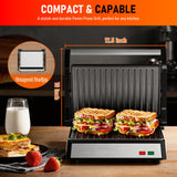 Panini Press Grill, 1200W Sandwich Maker with Non-Stick Plates, Standard 2-Slice Sandwich Press Electric Indoor Grill, Opens 180° to Fit Any Size of Food, Removable Drip Tray, Stainless Steel, Sliver