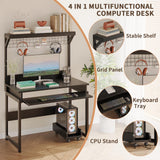 Small Computer Desk with Hutch, Office Desk Study Table Writing Desk Workstation PC Table for Home Office