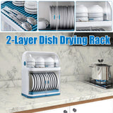 Tiardocge Dish Drying Rack, 2-Layer Kitchen Dish Rack, ish Drying Drainer with Cover, Double Drain Shelf, Dish Strainer Shelf for Dish, Knifes, Cup, Cutting Board