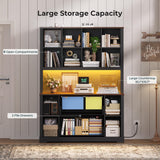 ADORNEVE Tall Farmhouse Bookshelf with Storage Drawers,Black & Walnut