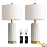 PoKat Stone-Like Ceramic Table Lamps with USB Ports for Bedroom, 25'' Matte-White Dimmable Nightstand Touch Lamps for Night Stands with Gold Base, Farmhouse Lamps for Living Room End Side Table