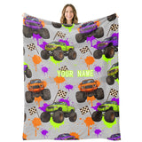 Custom Truck Blankets for Adults Boys Girls Teens, Personalized Boys Throw Blanket with Name, Custom Gifts for Son, Soft Cartoon Blanket for Valentines Christmas Birthday Gift