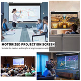 WASJOYE Motorised Projector Screen 120" - 16:9 Electric Projector Screen Wall/Ceiling Mount with Remote Control - 8K HD Projection Screen Dual Side Power Supply for Home Theater Office TV Game