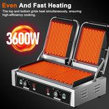 Culistra Commercial Dual Head Panini Grill, 3400W Electric Sandwich Panini Maker, 50-300℃(120-570℉), Stainless Steel Sandwich Press Grill, for Catering, Restaurant, Perfect for Iftar, CE Certified