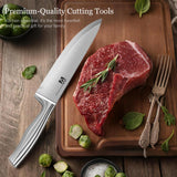 14-Piece Knife Set with Natural Wood Block, Stainless Steel Kitchen Knife Block Set with Ergonomic Handles, Includes Steak Knives, Dishwasher Safe
