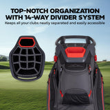 Sun Mountain 2025 Maverick 14 Way Divider Golf Bag with 9 Spacious Pockets | Black Steel Red Sun Mountain