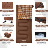 KingCamp Sleeping Bag for Adults, Cold Weather & Warm XL Big and Tall Flannel Sleeping Bags with Compression Sack Portable Waterproof Essentials Gear Accessories for Outdoor Camping (Coffee Left)