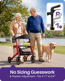 Kekoy Bariatric Rollator Walker for Seniors with Seat, 500 lbs Heavy Duty Walker, 19.5" Extra-Wide Seat, 10" All-Terrain Wheels, Adjustable Height, Foldable Rolling Walker, Hidden Brake Cables, Red