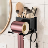 BOIVSHI Hair Dryer Holder Wall Mounted, Metal Hair Dryer Holder for Bathroom, Blow Dryer Holder with Plug Cord Organizer, Self Adhesive or Screw Hair Tool Organizer for Bathroom, Makeup Room, Black