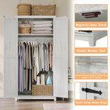 AMERLIFE Set of 2 Farmhouse Armoire Wardrobe Closet with 2 Barn Doors, 70'' Storage Cabinet with Shelf & Hanging Rod, Versatile Clothing Storage for Bedroom, White