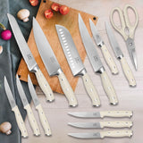 WANGMAZI Knife Set, 15 Pcs Knife Block Set with Built-in Sharpener, High Carbon Stainless Steel Kitchen Knives, Japanese Stainless Steel Knives, Home Essentials Perfect for Gifts, Natural Pro