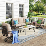 MFSTUDIO 4 Piece Metal Patio Furniture Set with Beige Cushions