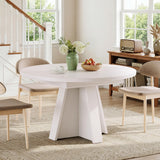 iPormis 43.3in-59in Extendable Round Dining Table for 4-6, Modern Wooden Kitchen Table for Dining Room, Adjustable Size Oval Circle Dinner Tables Furniture for Kitchen Living Room, White