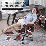Big and Tall Office Chair, Executive Home Office Desk Chair, Comfy Leather High-Back Reclining Computer Chair with Retractable Footrest and Padded Arms