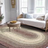 Super Area Rugs Large Braided Rugs 8X11 Farmhouse Kitchen Rug - Ridgewood Braided Rug for Living Room - Reversible - Indoor/Outdoor - Made in USA - Burgundy/Beige, 8' X 11' Oval
