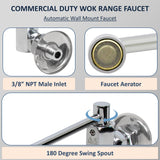 AA Faucet Wok Range Center-On Automatic Faucet with 14" Spout & 3/8" Male Inlet for Restaurant Kitchen AA-510G (3/8" Inlet 14" Spout)