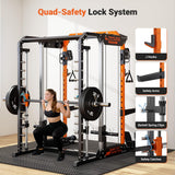 YOLEO Smith Machine with Independent Dual-Pulley System, 1800LBS Adjustable Cable Crossover Squat Rack, Multi-Functional Power Cage for Home Gym