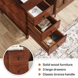 Tribesigns Solid Wood End Table Set of 2, Fully Assembled Narrow Side Table with Drawers, Pre-Assembled Nightstand Slim Bedside Table for Small Spaces, Living Room, Bedroom, Brown