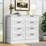 ZLWJGY Odeekea White Dresser for Bedroom, Wood Dresser with 8 Drawers, Chest of Drawer for Bedroom Living Room Entryway Hallway, Modern Farmhouse Style