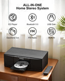 Vintage Bluetooth Stereo System for Home, THINKYA 36W RMS Micro HiFi Systems CD Player Dual 3” Bass with Bluetooth Audio Streaming, FM Radio, USB Port, Aux-in, Remote Control(NO Clock & Alarm)