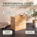 Varnuix Bamboo Trash Can with Bin Liner Built-in Frame and Premium Lid - Wooden Bathroom Trash can, Bamboo Wastebasket for Bathroom, Bedroom, Living Room, Kitchen or Office