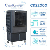 Cajun Kooling CK22000 Evaporative Air Swamp Cooler - 46 Gal Tank - 22000 CFM - Variable Speeds - Industrial Cooling for Warehouses, Barns, Shops, Sidelines - Outdoor Cooling