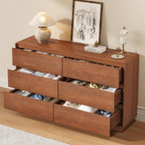 SUCSSRICH Solid Wood Dresser for Bedroom, Natural Solid Wood 6 Drawer Dresser,55.2" Wide Mid Century Modern Chest of Drawers, Closet Storage Organizer for Living Room, Bedroom