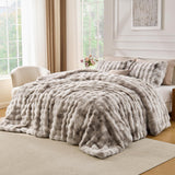 Wajade Fluffy King Comforter Set Tie-Dye Beige Soft & Fuzzy Faux Fur Comforter Luxury Lightweight Plush Bedding Set for Bedroom All Season