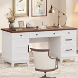 Executive Desk 60 Inch, Wooden Home Office Desk with Adjustable Storage Cabinet, Built-in Charging Port