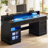 Executive Desk with Drawers Computer Desk with File Drawers, Power Outlet and Led Lights