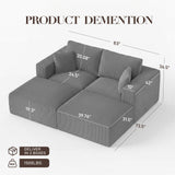 Modular Sectional Sofa Bed with Ottoman, 79" Boneless Cloud Couch, Gray