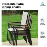 MFSTUDIO Stackable Patio Dining Chairs Set of 8, Aluminum Frame, Beige