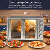 Elite Gourmet ETO-4510M French Door 47.5Qt, 18-Slice Convection Oven 4-Control Knobs, Bake Broil Toast Rotisserie Keep Warm, Includes 2 x 12" Pizza Racks, Stainless Steel
