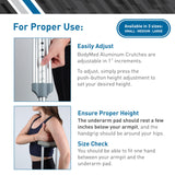 BodyMed Aluminum Crutches, Medium (Pair) - Adjustable Height (5'2" - 5'10"), Lightweight Design, Padded Underarm Cushions & Hand Grips, Non-Slip Rubber Tips - Supports Up to 300 Pounds