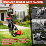 21V Electric Weed Wacker, Cordless String Trimmer with Battery and Charger, Weed Eaterr with 14" Cutting Width, Lawn Edger for Lawn, Garden, Yard(8Pcs Spool Line) (Red)
