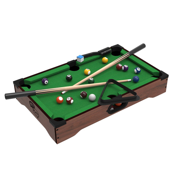 Mini Pool Table - 20-Inch Portable Tabletop Billiards Game with Cue Balls, Sticks, Chalk, Brush Hey! Play!