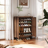 Tribesigns 6-Tier Farmhouse Shoe Cabinet with Shutter Doors, Wooden Shoe Organizer Rack with Adjustable Shelves, Modern Large Hidden Storage Furniture for Entryway, Hallway (Dark Black&Brown)