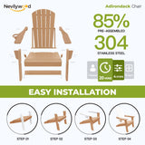 nevilywood Folding Adirondack Chairs Set of 4, HDPE Cup Holders, TeakBrown