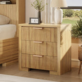 24'' Nightstands Set of 2 with Charging Station, 3 Drawers Dresser, Wood End Table with Large Storage, Modern Mid-Century Bedside Table for Bedroom, Living Room, Office, Natural Oak