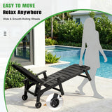 LegacyAmerhome Outdoor Lounge Chair Set of 4 with 5-Position Adjustable, Outside Lounge Chair with Cup Holder, Wheels for Easy Mobility, HDPE Tanning Chair for Poolside, Patio, Black