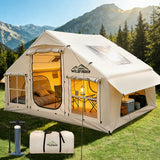 Inflatable Tent with Skylight, Quick Setup Blow Up Tents with Pump, Hot Tent with Stove Jack, Waterproof Oxford Inflatable House for Camping, Air Glamping Tents for Camping Adult 4-6 Person