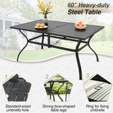 PHI VILLA 7 Pcs Patio Dining Set w/Umbrella, 6 Stackable Chairs