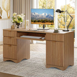 Bestier 63 Inch Fluted Executive Desk with Drawers, Wood Computer Desk with Ample File Drawer