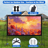 XIAOHUI 120 inch Outdoor Projector Screen with Stand, Portable Projector Screen with Carry Bag Windproof Fixing Rope Set, 4K Anti Light Glare Movie Projection Screen for Room Outside Home Theate