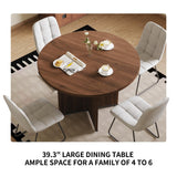 HIPIHOM Modern Round Dining Table Set for 2, 39.4" Walnut Kitchen Table with 2 PU Leather Chairs, 3-Piece Mid-Century Dining Room Set for Small Spaces, Pedestal Base