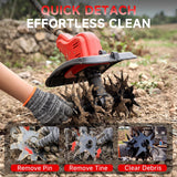 POGGT 21V Cordless Tiller for Gardening, 120Mins Runtime Rototiller, 11.8" Width 6.6" Depth Garden Tiller with 2x4.0Ah Batteries, 360RPM Electric Cultivator for Lawn/Soil/Cultivation/Garden